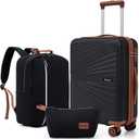 Carry On Luggage Set 22x14x9 Airline Approved Luggage Sets 3 Piece,Suitcases with Wheels,ABS Hard Case Luggage with TSA Lock Spinner Wheels(20 Inch,BP/TB) (Black)