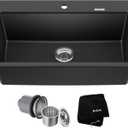 KRAUS Quarza 31-inch Drop-In/Undermount Single Bowl Granite Kitchen Sink in Black Onyx, KGD-412B