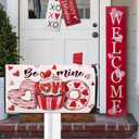 2 x Valentines Day Dessert Mailbox Cover Magnetic Standard Size 20.5"x18", Pink Red Love Heart Cupcake Donut Decorative Post Letter Box Wrap Decor, Anniversary Wedding Garden Yard Outdoor Decoration