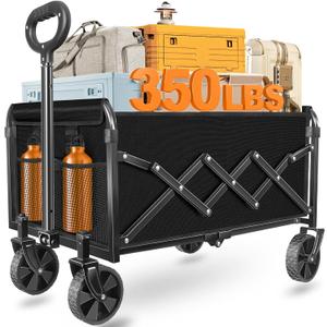 ARTIST'S DREAM Wagons Carts Foldable, Portable Collapsible Wagon with Wheels, Utility Wagon Cart for Beach Camping Groceries Sports Garden, Black