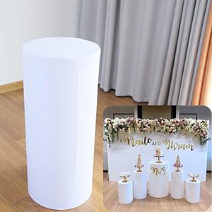 FiVan White Cylinder Cover for Baby Birthday Party Newborn Baby Shower Baptism Communion Christening Elastic Plinth Cover Decoration Pedestal Cover