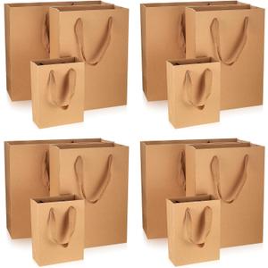 12 Pcs Kraft Paper Bags with Handles, Brown Paper Gift Bags Bulk, Small, Medium & Large Retail Bags for Small Business, Shopping Bag s, Birthday Party Favor Bag, Merchandise Bag (Brown, L+M+S=12 PCS)