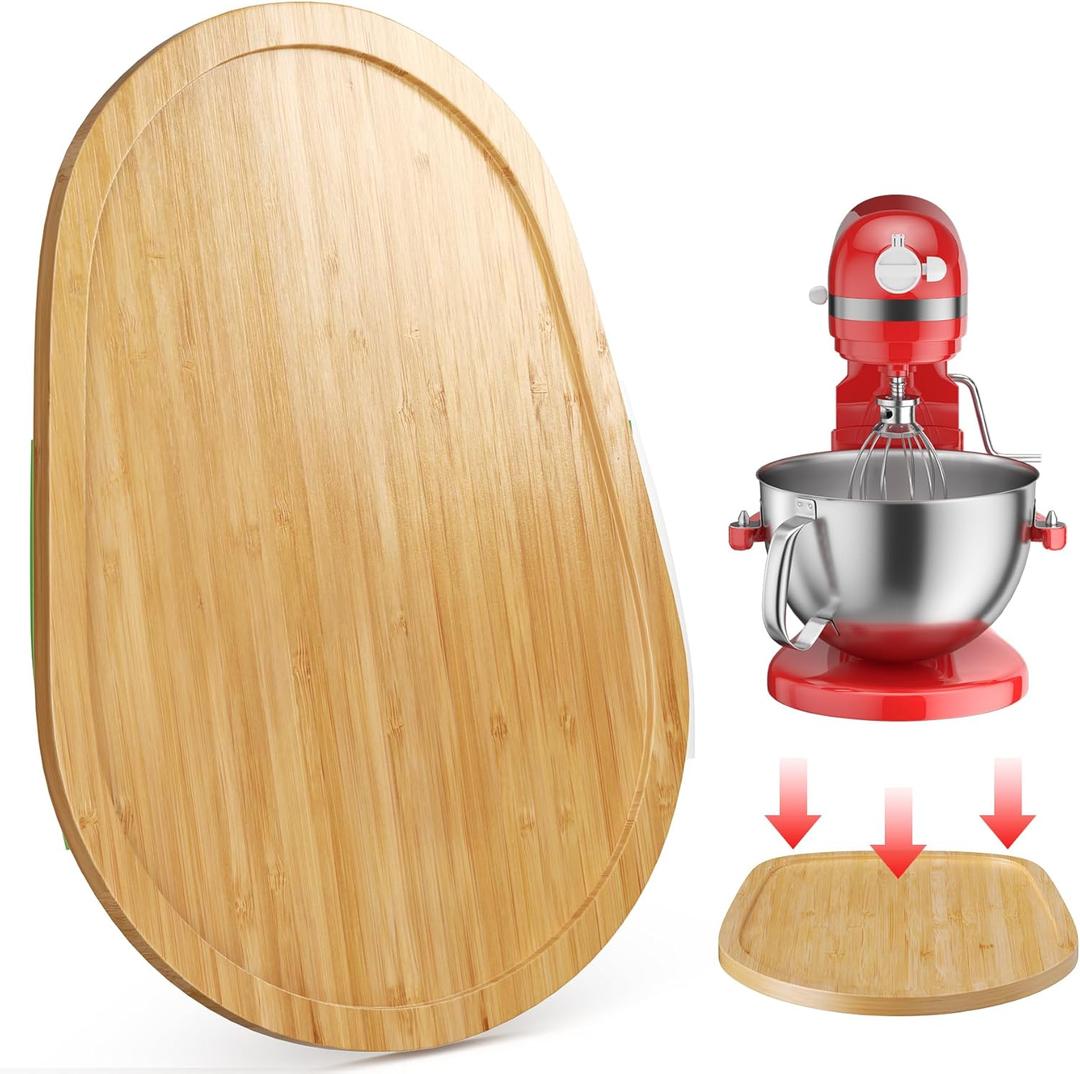 GuanQiao Food-Grade Bamboo Mixer Slider: For KitchenAid 5-8 Qt Bowl Lift Stand Mixer. Appliance Sliding Mat For Artisan, Kitchen Countertop Storage Accessories (Moving Tray)