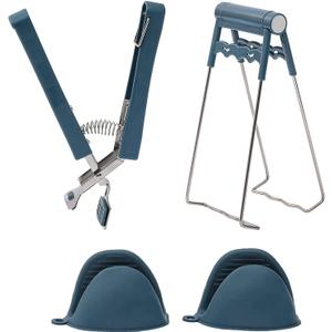 4-Pack(Navy-Blue) Hot Plate Gripper,Stainless Steel Bowl Clip,Kitchen Tongs Bowl Dish Pan Clip Anti-scalding
