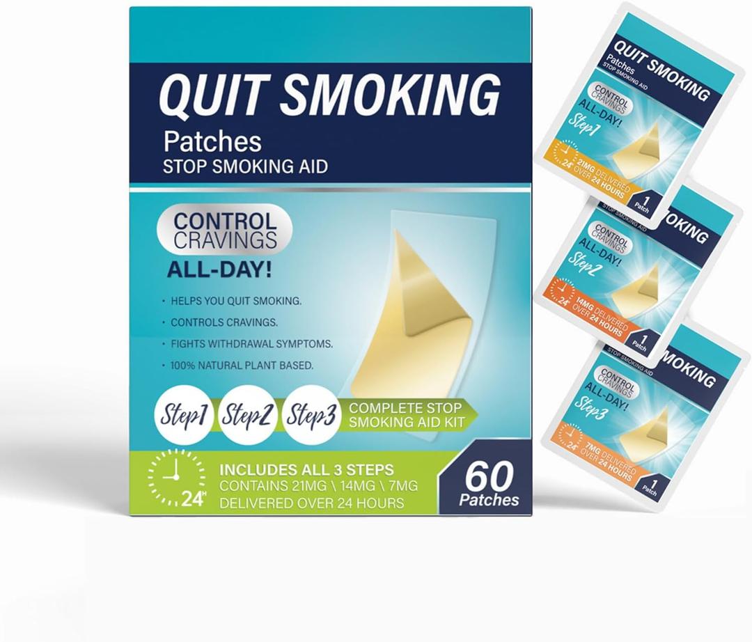 Nicotine Patches, 60 Count 3 Steps Complete Quit Smoking Kit, Step 1 2 3 Helping Quit Patches 7mg 14mg 21mg, Effective Stop Smoking Aids for Heavy Smokers, Easy & Effective Anti-Stickers