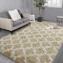 Hutha 8x10 Shag Large Area Rugs for Living Room, Beige and White Modern Super Soft Bedroom Carpet, Moroccan Luxury Geometric Plush Fluffy Rug for Kids Nursery Girls Room Indoor Home Decor (9' x 12' (Rectangular))