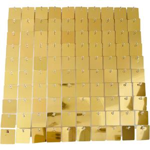 100 PCS Pack Mirror Light Gold Shimmer Wall Backdrop Sequin Panels Squares with Interlock Back Tiles for Events Home Decor Wedding Baby Shower Birthday Decoration (Mirror Light Gold)