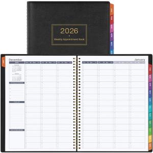 2026 Appointment Book & Planner - 2026 Daily Hourly Planner, JAN 2026 - DEC 2026, 8.5" x 11", 2026 Weekly Appointment Book, 2026 Planners with 15-Minute Interval, Leather Cover, Colorful Tabs - Black