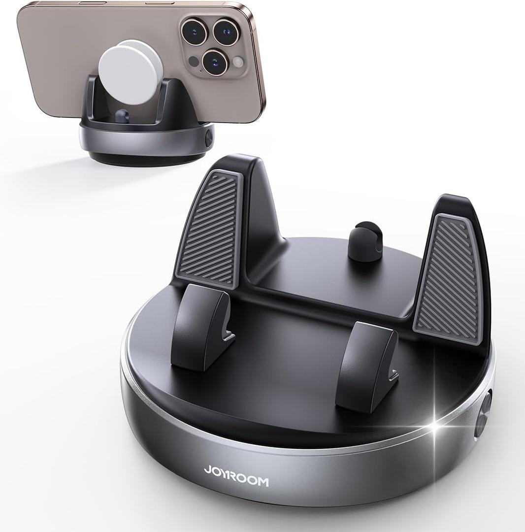 JOYROOM Car Phone Holder, [Adjustable Spring Design] Dashboard Cell Phone Holder Compatible with Popsocket, 360Rotatable & Vertical 30Adjustable Mount for Car, Silver