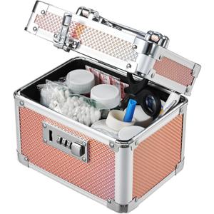 Adazzo Lockable Storage Box - Shiny Gold Medicine Med Lock Box, 7 * 5.25 * 5.75 Inches Safe Case with Combination Lock for Home, Dorm, Office, or Travel - Mini Size