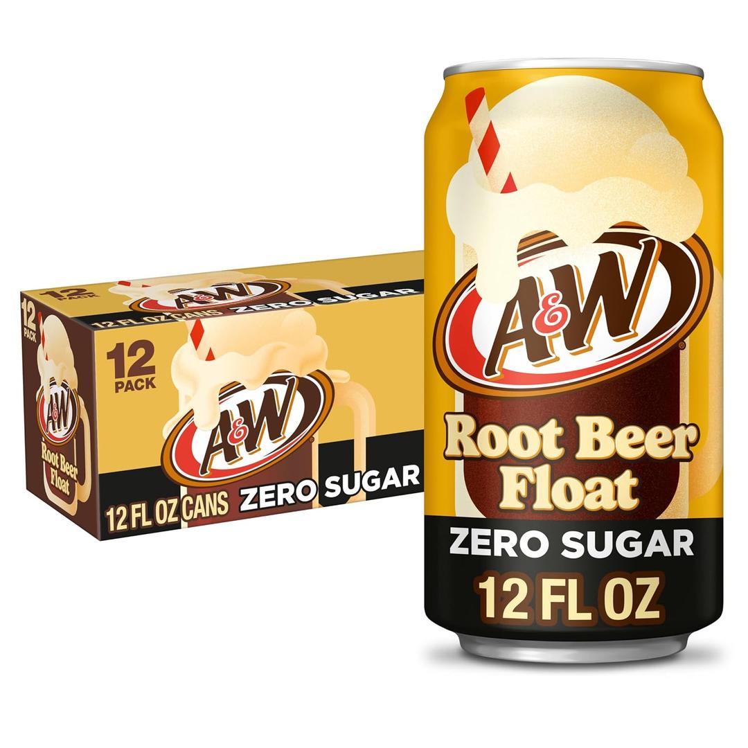 A&W Root Beer Float Zero Sugar Soda, 12 fl oz cans, 12 pack (EXP 10/08/26)