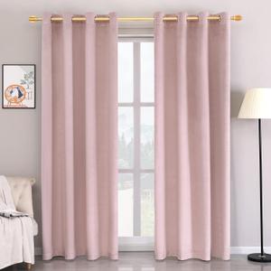 Super Soft Luxury Velvet Curtains for Living Room Light Blocking Velvet Curtain Panels Privacy Grommet Window Drapes for Bedroom/Sliding Glass Door, 2 Panels (Pink, 52W*63L)