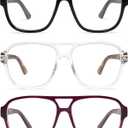 AMOMOMA 3 Pack Oversized Aviator Spring Hinge Reading Glasses for Women Men,Retro Blue Light Computer Reader Frame AM6081
