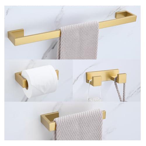 Brushed Gold Bathroom Hardware Set, 4-Piece Bath Towel Bar Set SUS304 Stainless Steel Towel Rack Set for Bathroom, 23.6 inches Bathroom Towel Holder Set Wall Mounted