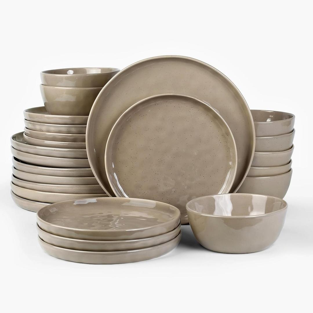 Famiware Mars Plates and Bowls Set, 23 Pieces Dinnerware Sets, Dishes Set for 7, Cinnamon Brown