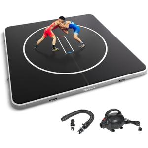 FBSPORT Inflatable Wrestling Mat 13ft /10ft /5ft, Outdoor and Indoor PVC Jiu Jitsu Mats, Gymnastics Training Mat Foldable for BJJ, MMA, Martial Art, Boxing, Grappling and Judo (Black Gray)