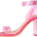 ZriEy Clear Block Sandals Chunky Heels for Women 3.35 Inch Open Toe Adjustable Ankle Strap Pump Sandals for Weddings Parties Daily Wear Rose Size 7