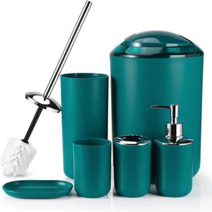 Otostar Bathroom Accessories Set 6 Piece Housewarming Gifts Set Plastic Bathroom Accessory Set Includes Toothbrush Holder Soap Dispenser Tumbler Soap Dish Toilet Brush Holder Trash Can (Dark Green) Otostar Bathroom Accessories Set 6 Piece Housewarming Gifts Set Plastic Bathroom Accessory Set Includes Toothbrush Holder Soap Dispenser Tumbler Soap Dish Toilet Brush Holder Trash Can (Dark Green)