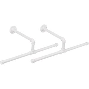 Industrial Pipe Clothes Rack Wall-Mounted, Multi-purpose Rustic Vintage Hanging Rod for Space-Saving Storage in Bedroom, Bathroom, and Laundry Room, 2 Pack (White)