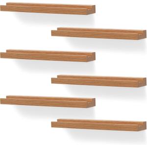 Vinyl Record Wall Mount, 6 Pack - Vinyl Record Shelves Album Display Holder for LP, CD, Book Art Storage - Vintage Home Decor (Wood Color)