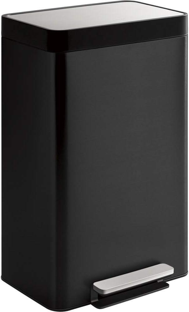KOHLER 13-Gallon Stainless Steel Step Trash Can, Black Stainless Steel, Hands-Free Pedal, Quiet-Close Lid, Fingerprint-Resistant, Durable, K-20940-BST