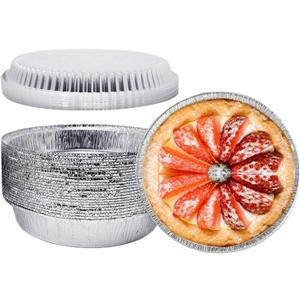 8'' Inch Round Tin Foil Pans Disposable Aluminum Pans with Clear Lids (30 Pack), Freezer & Oven Safe - For Baking, Cooking, Storage, Roasting, & Reheating, Recyclable, Pack of 30