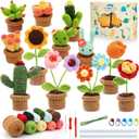 HunnmingRe 12 Pcs Christmas Crochet Gift Kit for Beginner, Mini Potted Succulent Plants DIY Craft Kit for Starters with Video Tutorials Classroom Craft for Adults Birthday Xmas Decoration