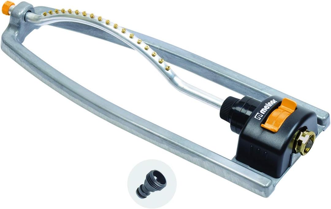 Melnor 65079-AMZ Metal Oscillating Sprinkler with QuickConnectProduct Adapter Watering Set, 3600 sq. ft. Coverage