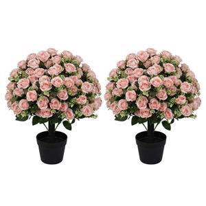 24" Artificial Potted Flowers, UV Resistant Faux Pink Roses for Outdoors