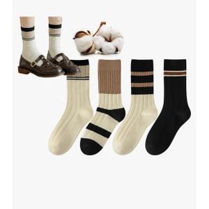 CHUNFO Womens Striped Cotton Slouch Cute Socks Crew,Retro Classic Charm,Loafers Sneakers,Size5-8