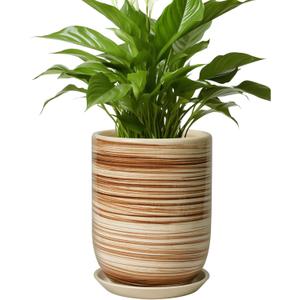 8 Inch Plant Pot, Ceramic Planter for Outdoor Plants, Large Plant Pot Indoor with Drainage Hole and Saucer, Modern Flower Pot for Home Garden Decor Yellow