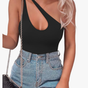 SAUNGKUAI Women's Sexy One Shoulder Sleeveless Cutout Thong Bodysuit Tank Top Body Suits V Backless Tummy Control Shapewear, S