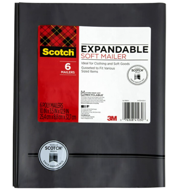 Scotch 6pk Flex Poly Bags Expandable Soft Mailer Gray: Self-Adhesive Shipping & Mailing Envelopes, 13"x10" 3 set