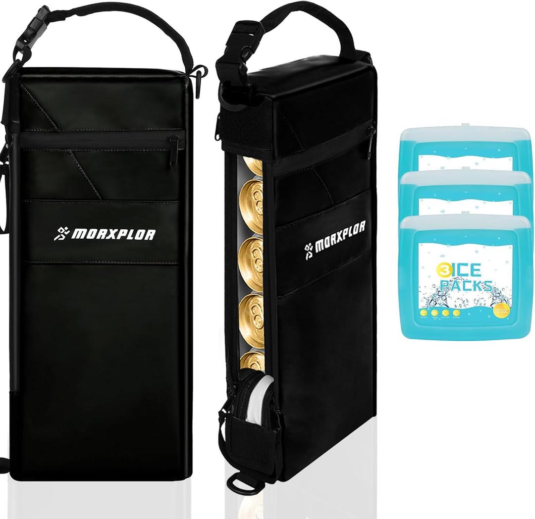 Golf Cooler Bag - 6 Can Insulated Beer Sleeve Soft Cooler,Golf Cart Accessories,Golf Club Bag Accessories (Black with 3 Ice Packs)