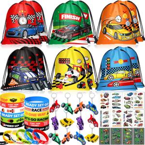 Winrayk 12 Sets Race Car Party Favors Birthday Supplies Racing Drawstring Bags Luminous Tattoo Stickers Boys Kids Racing Gifts Toys Goodie Bag Stuffers Filler Race Car Themed Birthday Party Supplies