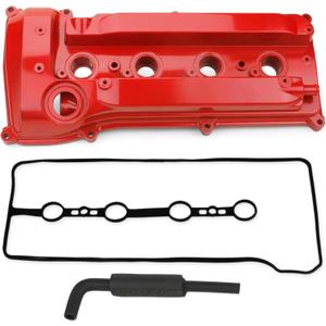 MITZONE Aluminum Engine Valve Cover with Tube & Gasket Compatible with 2001-2015 Toyota Camry Corolla RAV4 Highlander Solara Matrix Scion tC xB 2.4L Replace 11201-28014 11201-28033 (Red(Upgrade Aluminum))