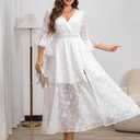 EYWOL Wedding Guest Dress Plus Size Ruffle Bell Sleeve V Neck A Line Flowy Empire Waist Maxi Dresses with Slit (White, XL)