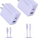Anker iPhone 17/16 Charger, 2-Pack 20W Fast USB C Charger Block, for iPhone 17/16/16 Pro Max/15 Series/iPad Pro and More (Purple, 2 Pack & 2 Cable)