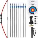 45" Youth Bow and Arrows Set for Kids 8-12 Teens Recurve Archery Beginner Gift Longbow Kit, Outdoor Hunting Play Gift, 9 Arrows, 4 Target Face for Backyard Game Age 12-14 14-16 (Red)