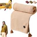 Portable Heating Blanket Shawl, Women's Heating Shawl,Portable Soft Zipper Electric Heated Blanket Shawl,Outdoor Wearable Wireless Electric Blanket with 3 Heating Levels (Khaki-Tassel)