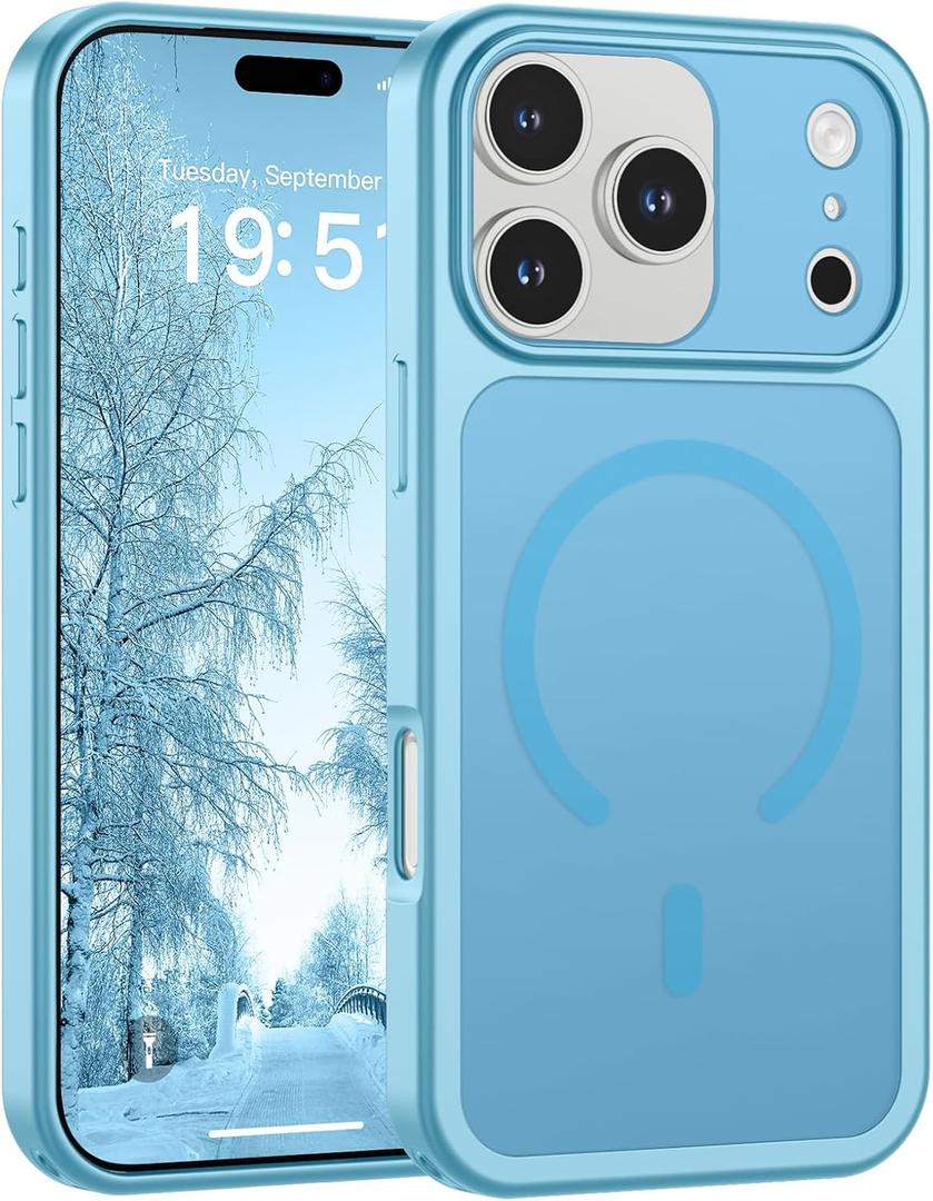 SUPFINE Magnetic for iPhone 17 Pro Case (Compatible with MagSafe)(Military Grade Drop Protection)(Camera Protection) Translucent Matte Shockproof Phone Cover,Light Blue