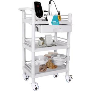 Mobile Medical Trolley Cart Portable 3-Tier Professional Cart 220 Lbs Load Utility Carts for Ultrasound Scanner Esthetician Carts with Drawer Lockable Rolling Wheels for Hospital Dental Clinic Home