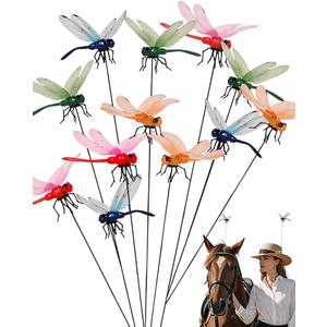 2 x 12 Pack Fake Dragonflies, Hat Clip Artificial Realistic 3D Dragonflies Garden Stakes Decor and Horse Fly Deterrent, Dragonfly Humming Bird Stakes, Fly Scare Devices for Indoor Outdoor