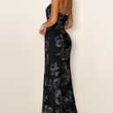 MEROKEETY Women's Floral Strapless Maxi Dress 2026 Summer Mesh Tube Bodycon Formal Wedding Guest Cocktail Party Long Dresses (Black, L)