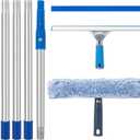 Window Squeegee with Scrubber for Home and Outdoor Glasses Cleaning, 6 Ft Long Handle 2 in 1 Professional Window Washing Kit with Replacement Rubber Blade, Car Windshield Cleaner Tool