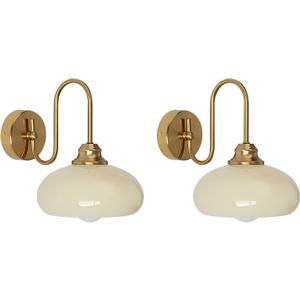 KCO Lighting Brass Gold Wall Sconces Set of 2 Mid Century Glass Wall Sconces Set of Two Modern Globe Wall Light Round Wall Light Bedroom Fixtures 2 Pack