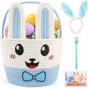 Easter Bunny Basket for Kids, Large Capacity Easter Egg Fillable Basket with Handle, Bunny Ears Colorful Woven Baskets for Boys, Girls, and Babies, Perfect for Easter Egg Hunts, Party