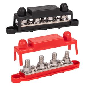 Spurtar 12V Bus Bar 12V Power Distribution Block 4X 3/8'' M10 Terminal Studs 6X #8 M4 Screws Bus Bar Terminal Block 12V 24V 48V 250A Battery Bus Bar for Car Truck RV ATV Boat Trailer Red Black Pair