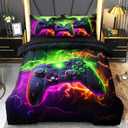 6 Pcs Full Size Bedding Set, Gaming Comforter Sets for Boys & Teens, Full Gamer Bedding Sets (Purple)