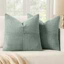 MIULEE Greyish Green Decorative Throw Pillow Covers 18x18 Inch for Couch Bed Sofa Pack of 2 Boho Farmhouse Throw Pillows Soft Cross Corduroy Patchwork Textured Cushion Cases